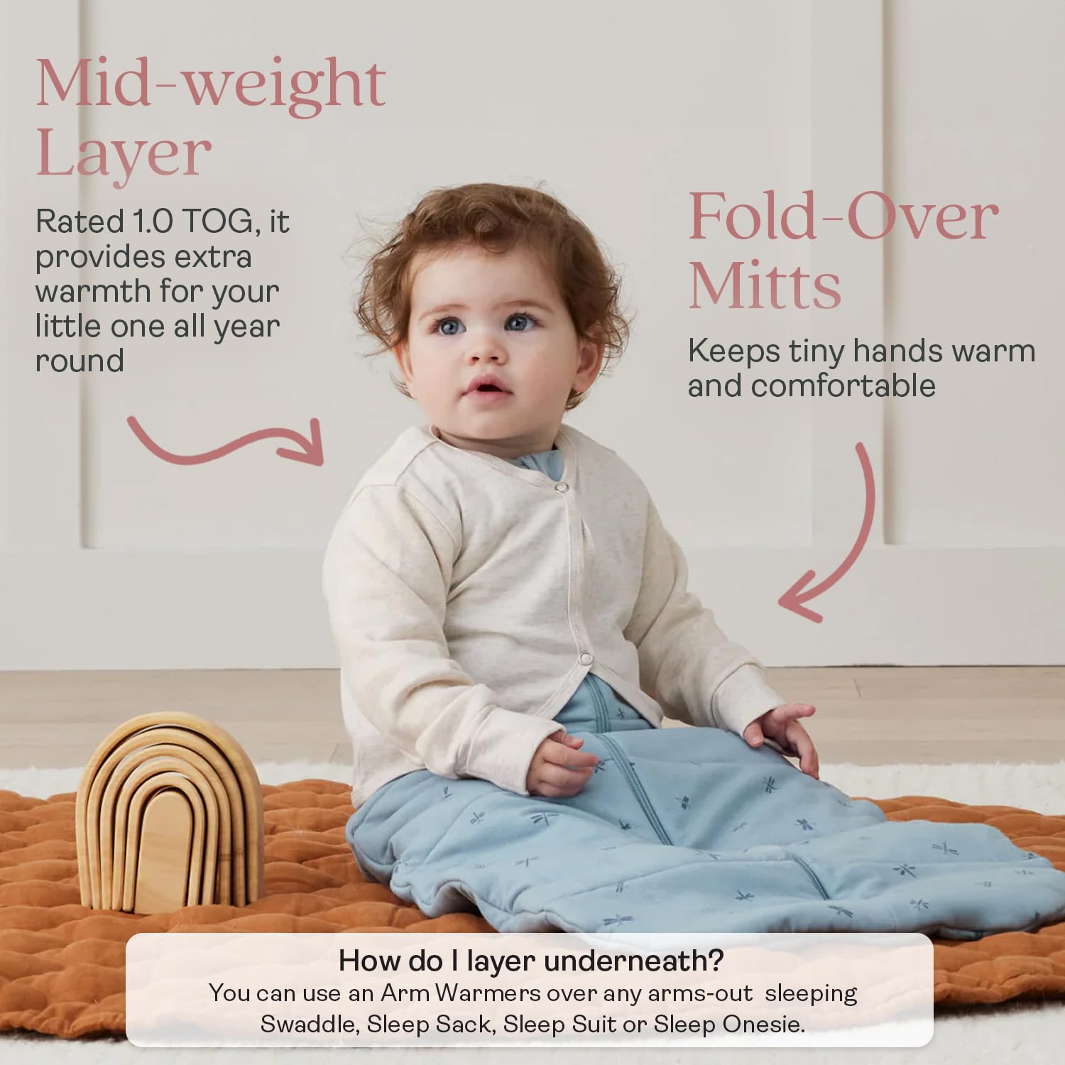 ergoPouch Arm Warmers – Add-On Sleeves to Layer Over Any Arms-Out Sleep Sack or Sleep Suit, Keep Baby’s Arms Warm - Image 7