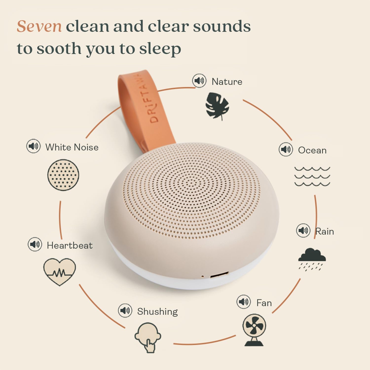 ergoPouch Drift Away White Noise Machine Taupe – Portable Sound Therapy for Baby & Adult, 7 Soothing Sounds, Rechargeable Battery, Adjustable Light - Home, Travel, and Registry Gift - Image 4