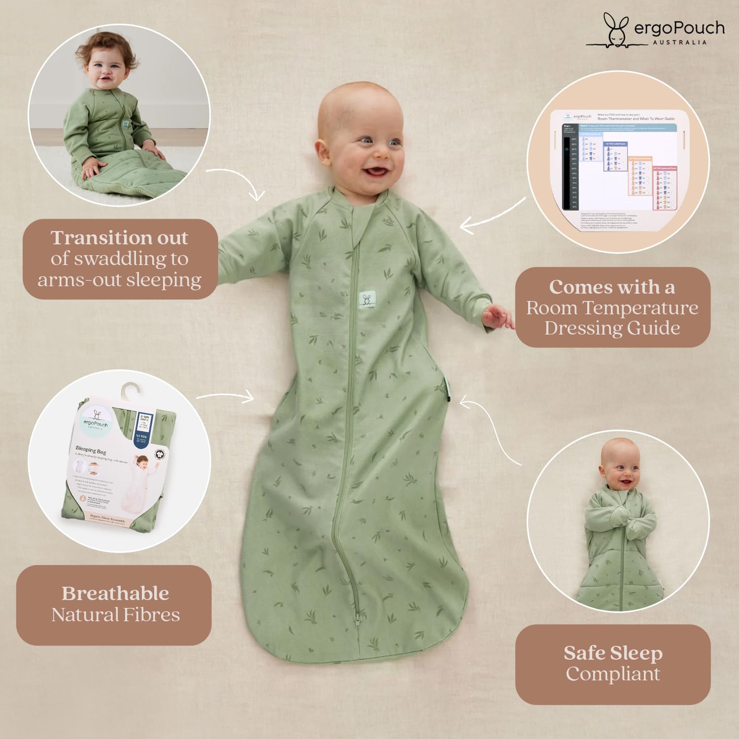 ergoPouch Jersey Sleeping Bag 1.0 TOG – Arms-Out Baby Sleep Sack, Ideal Transition from Swaddling, Slim Fit Keeps Baby Secure & Comfortable, Soft Breathable Fabric (3–12 Months, Daisies) - Image 4