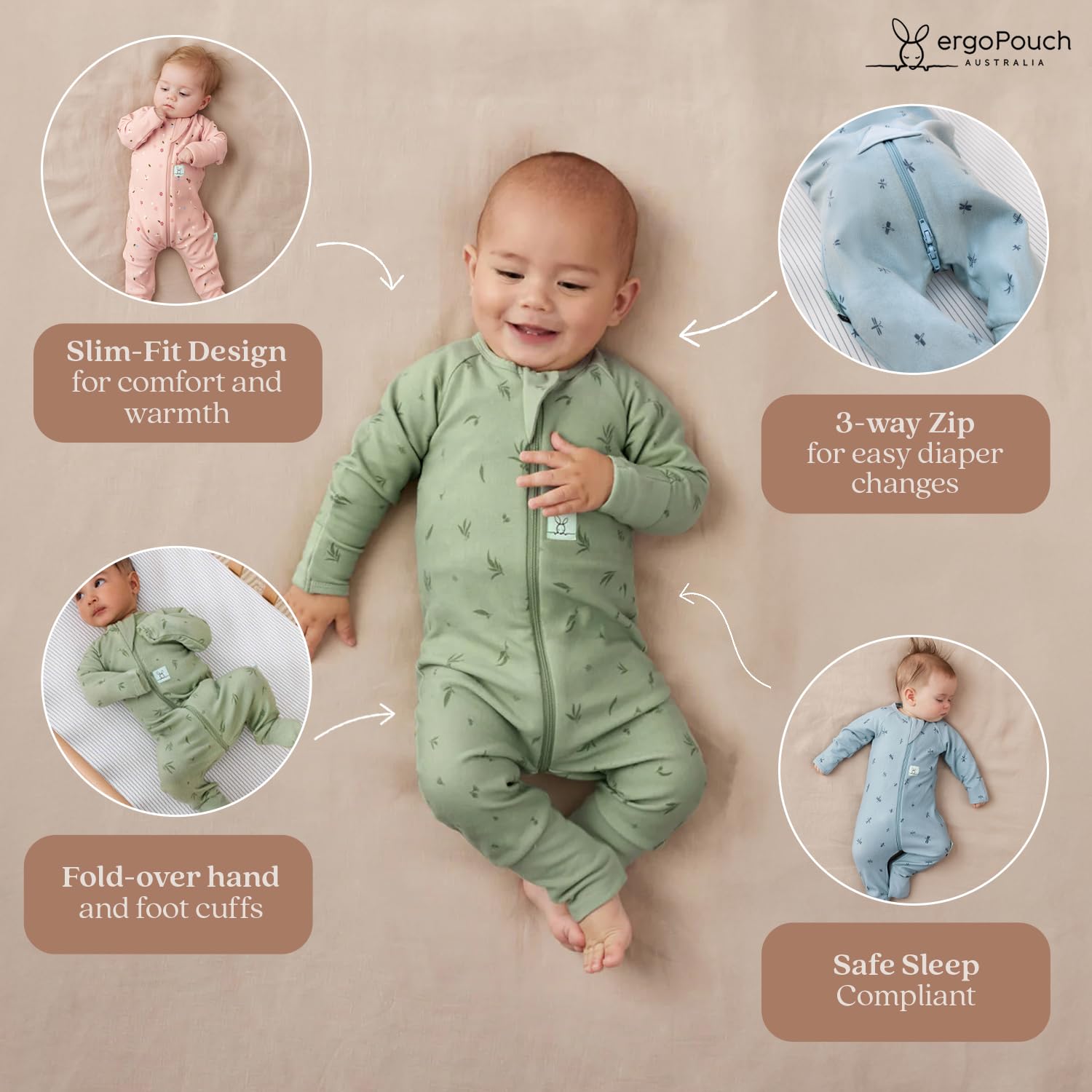 ergoPouch Long Sleeve Romper – Slim-Fit Baby Pajamas & Sleep Layer with Front Zip, Breathable & Durable for Sleep - Image 4