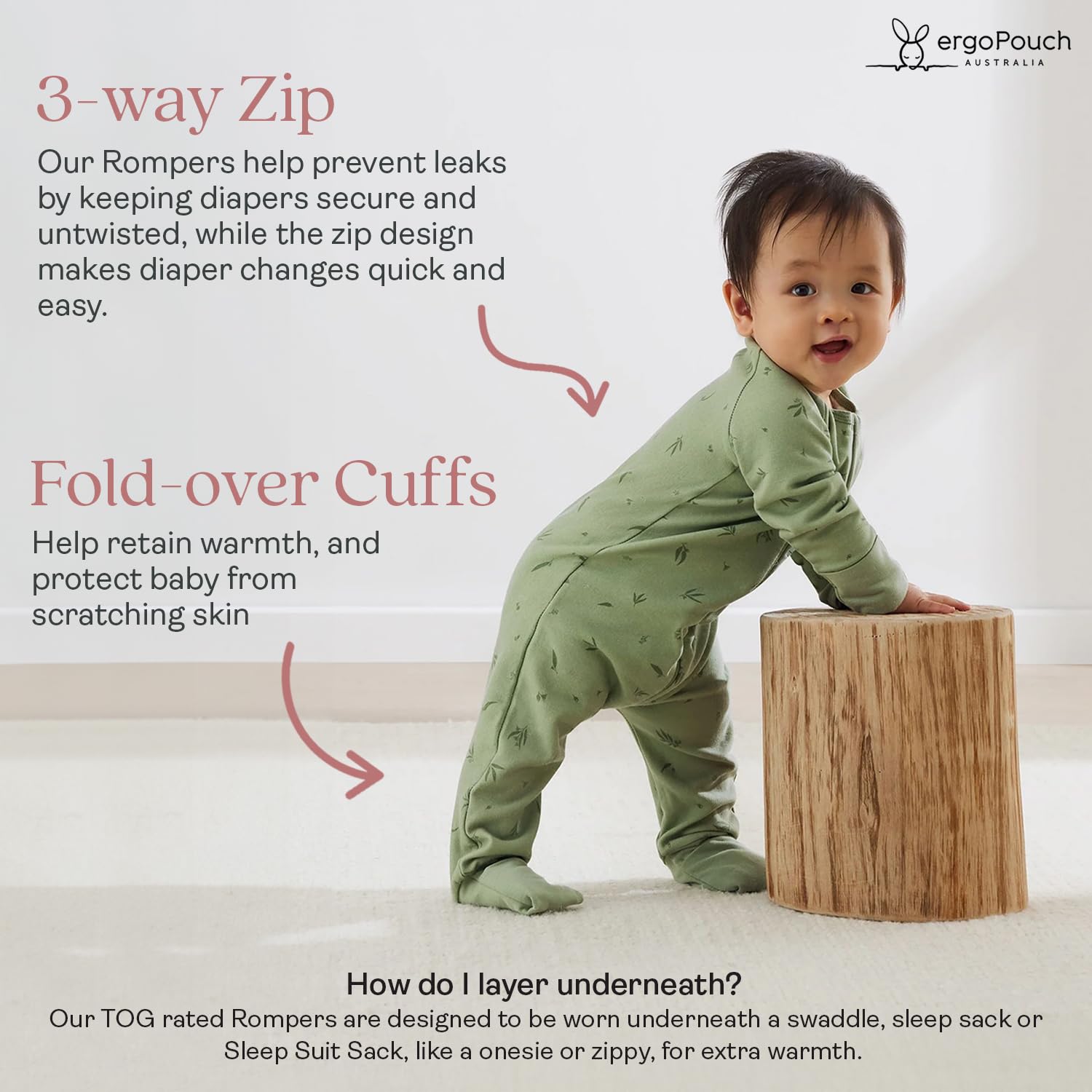 ergoPouch Long Sleeve Romper – Slim-Fit Baby Pajamas & Sleep Layer with Front Zip, Breathable & Durable for Sleep - Image 6