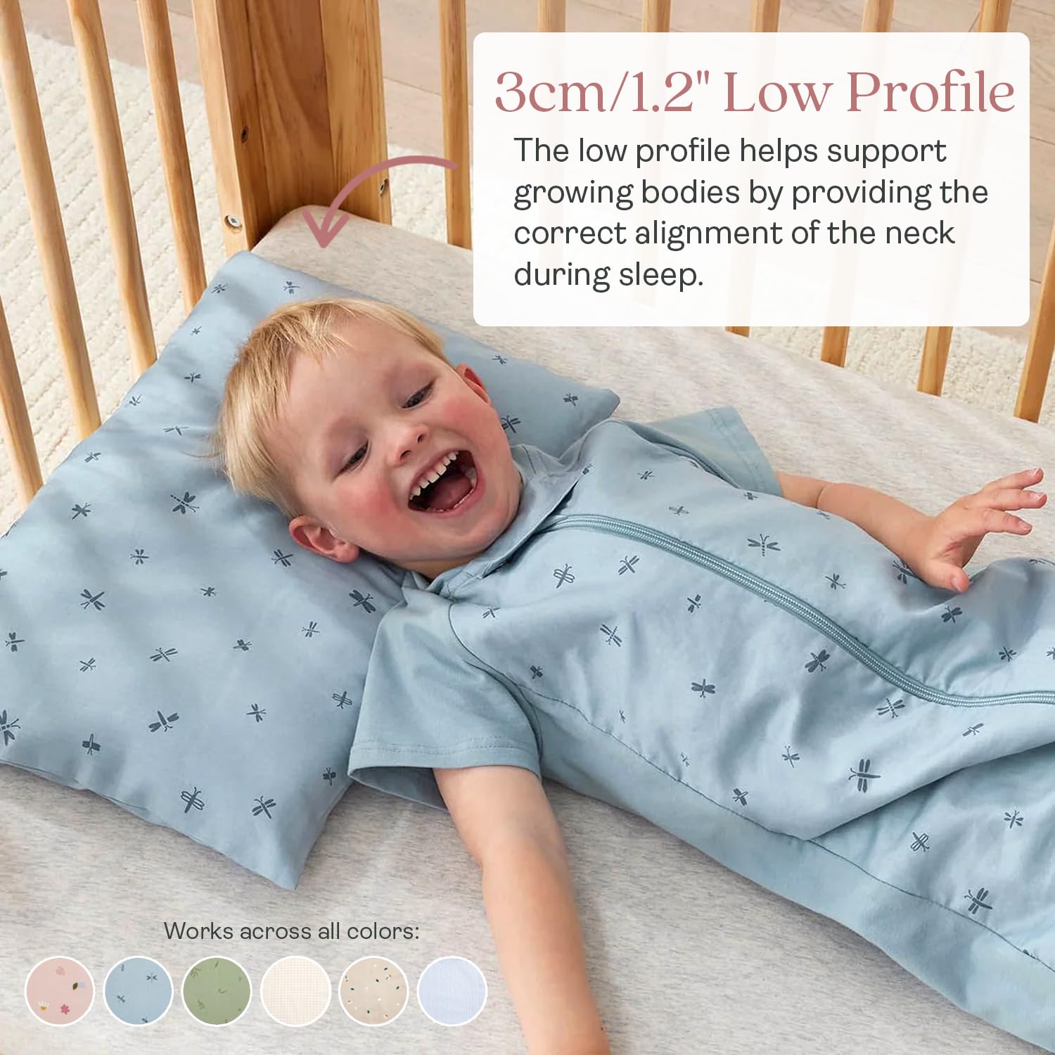 ergoPouch Organic Toddler Pillow and Cover – Low-Profile 1" Design for Proper Neck Alignment, Soft & Durable GOTS-Certified Cotton, Machine Washable, Breathable & Gentle on Skin (Daisies) - Image 3