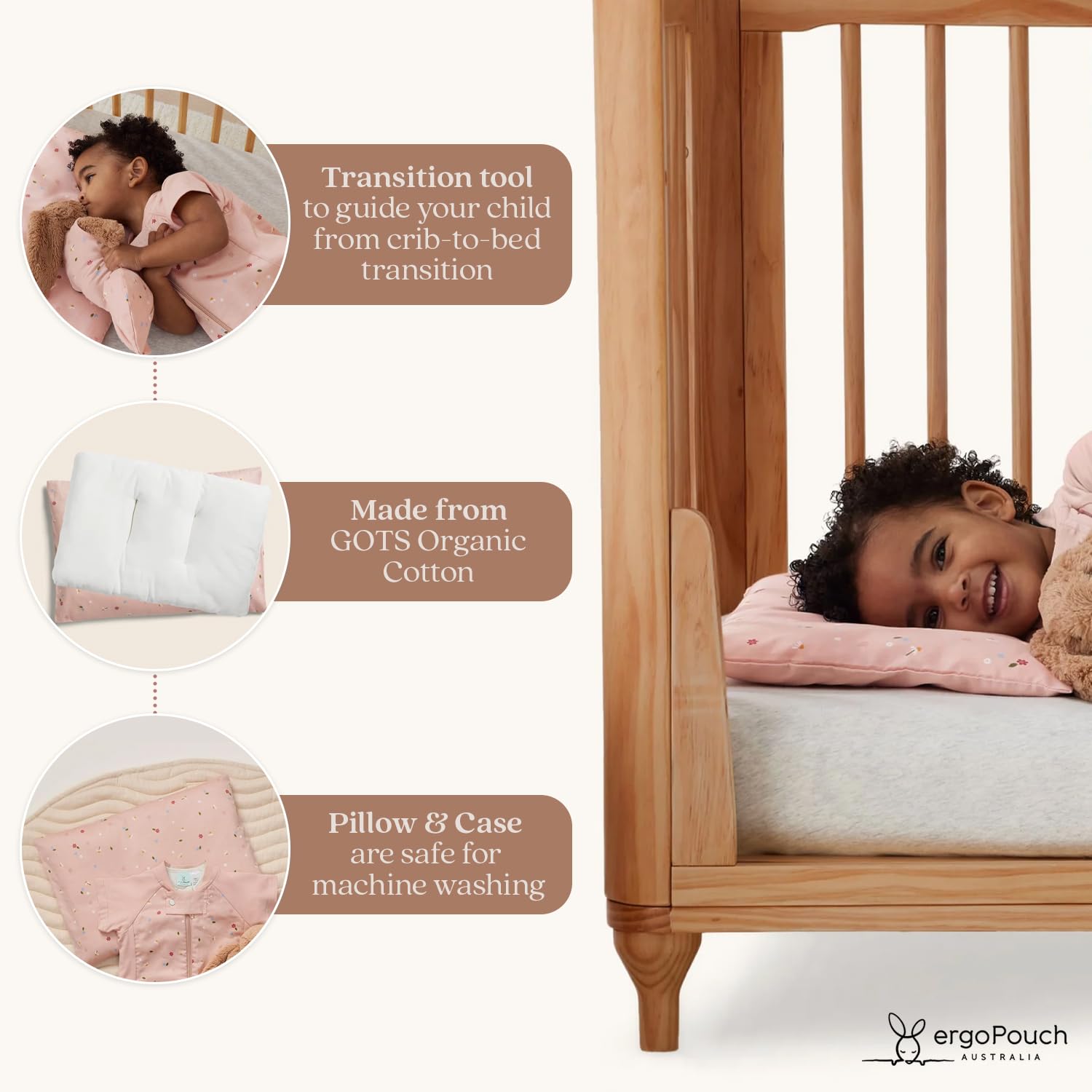 ergoPouch Organic Toddler Pillow and Cover – Low-Profile 1" Design for Proper Neck Alignment, Soft & Durable GOTS-Certified Cotton, Machine Washable, Breathable & Gentle on Skin (Daisies) - Image 4