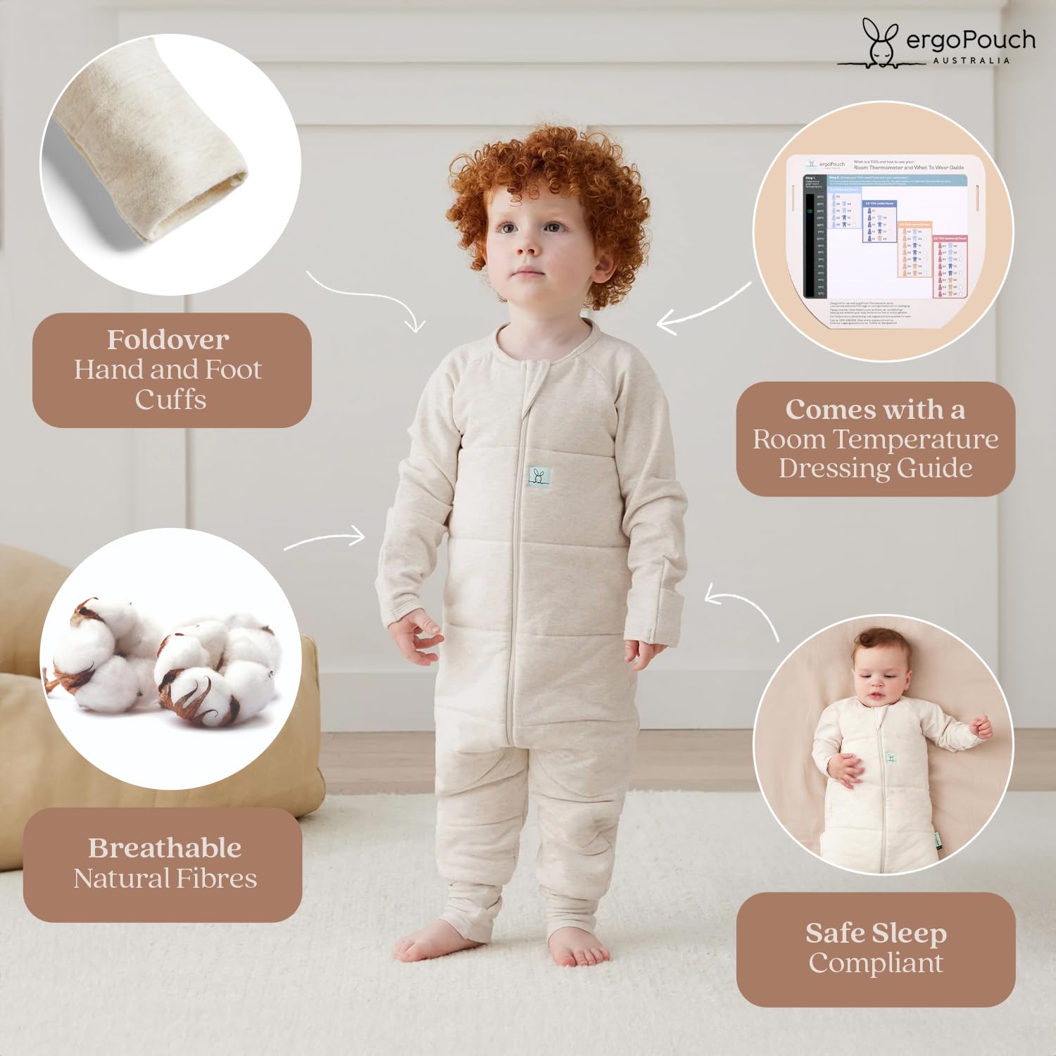 ergoPouch Sleep Onesie 2.5 TOG – Warm Baby Romper & Sleep Layer with Full-Zip, Guarding Against Blankets, Breathable & Movement-Friendly, Ideal for Transitional Sleeping (6-12 Months, Daisies) - Image 4